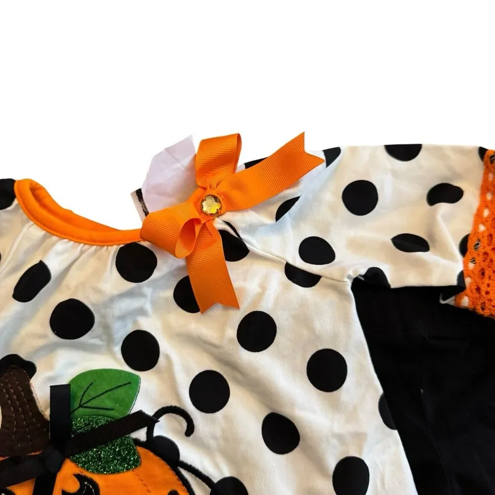 NWT Girls 6 Months Rare Editions Black Orange Halloween Theme Outfit pumpkin Cat
